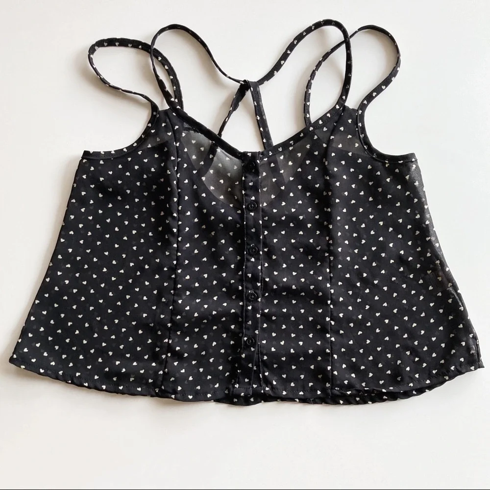 𝅺Brandy Melville Crossed Back Hearts Print Sheer Cami Tank Size M - Picture 2 of 12